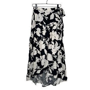 Christian Siriano floral high low full wrap linen blend coverup skirt tropical